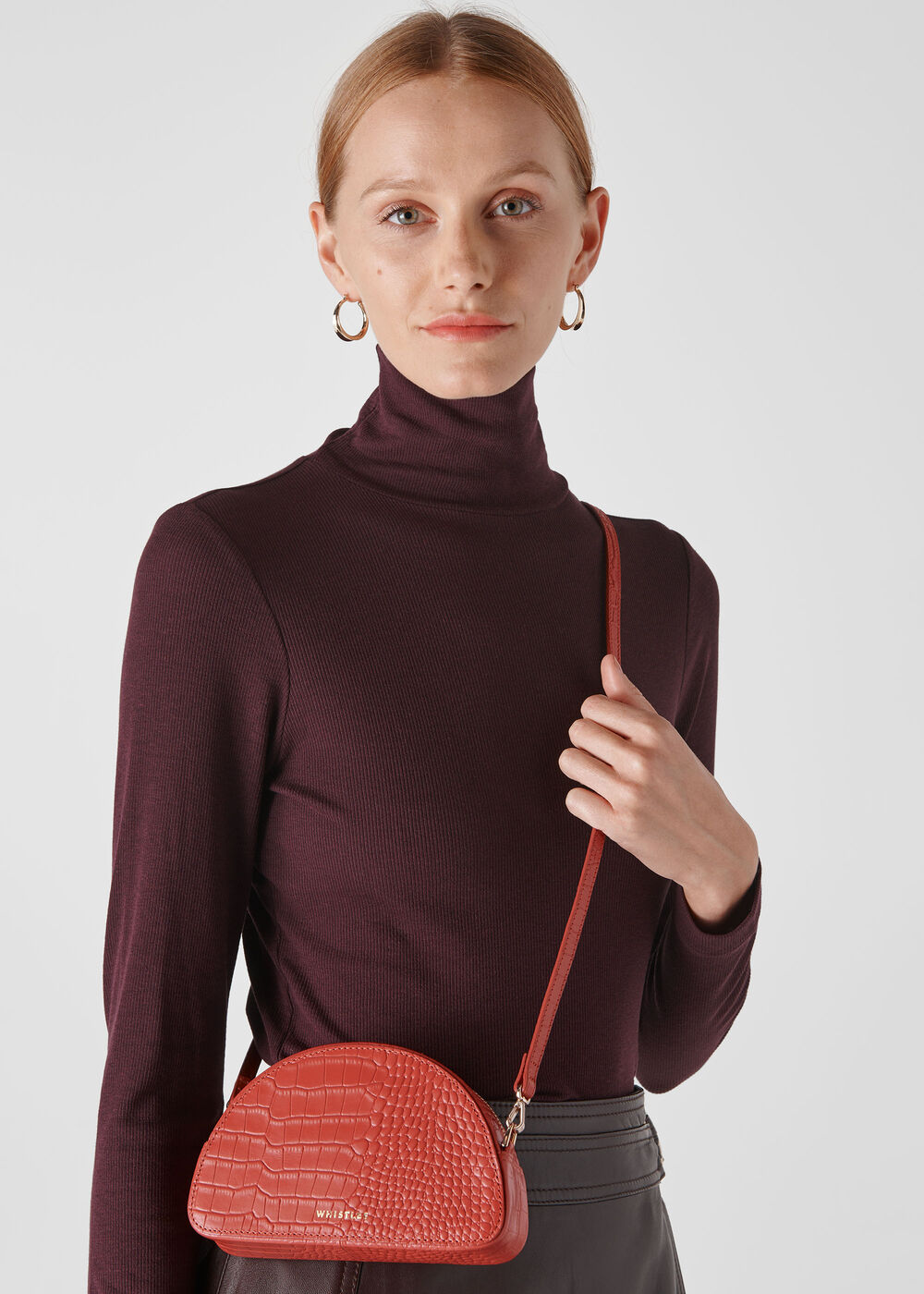 Jasmin Croc Half Moon Bag Rust