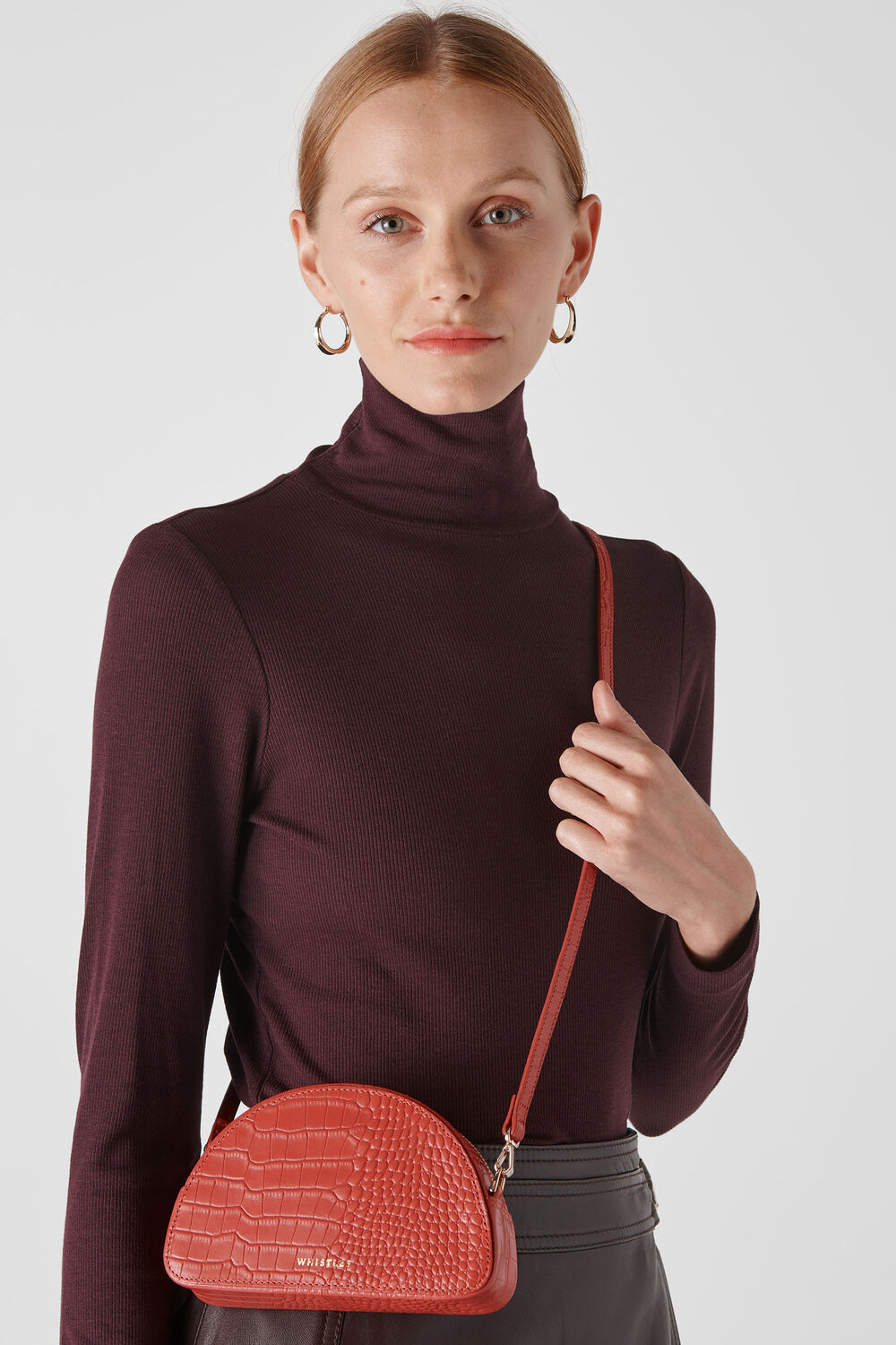 Jasmin Croc Half Moon Bag Rust