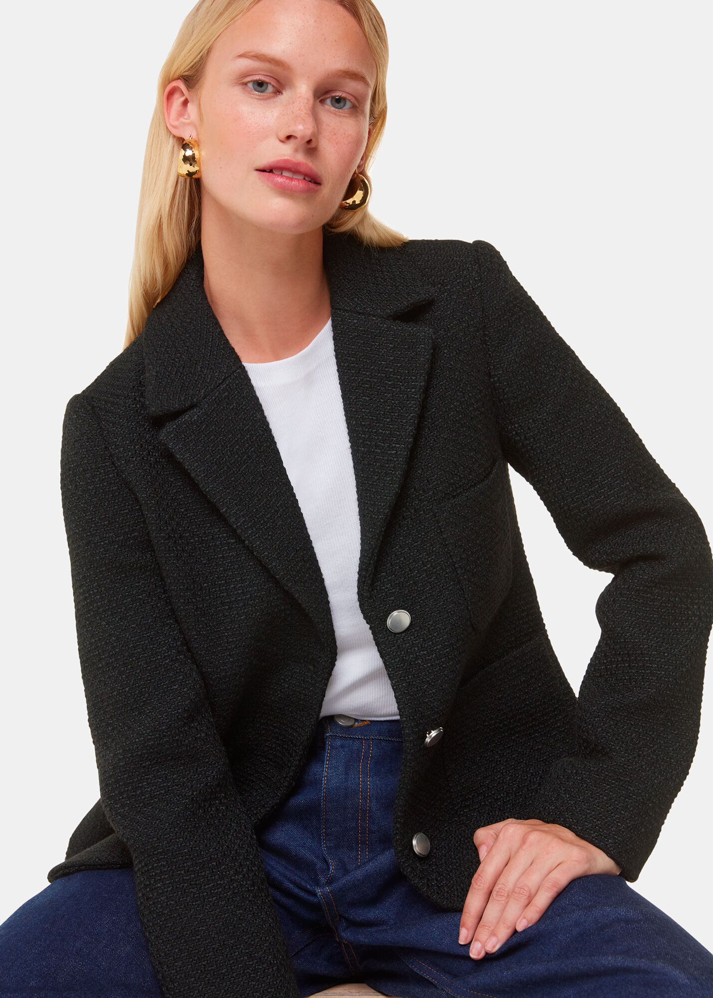 Women's Black Boucle Tailored Jacket | Whistles US |