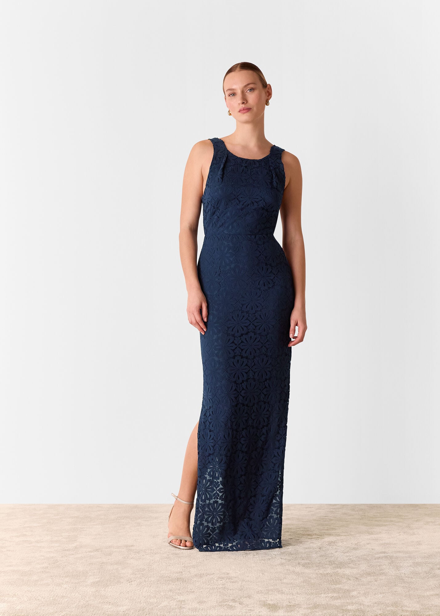 Whistles Navy Blue Lace Tie Back Maxi Dress | Order Yours Now