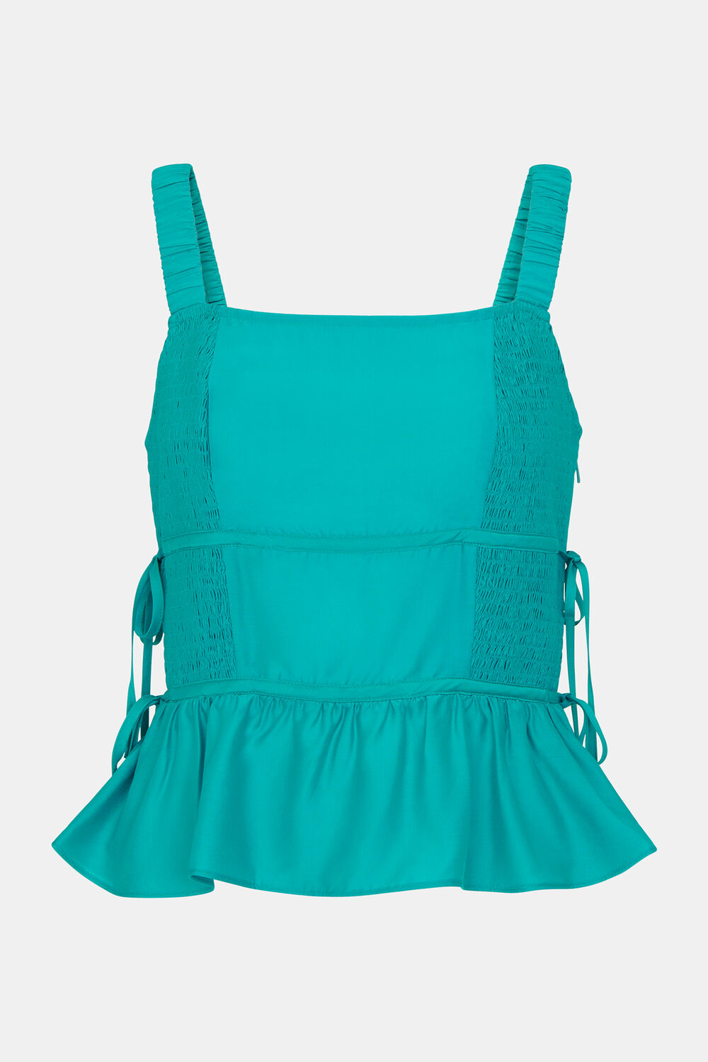 Turquoise Tie Side Shirred Top