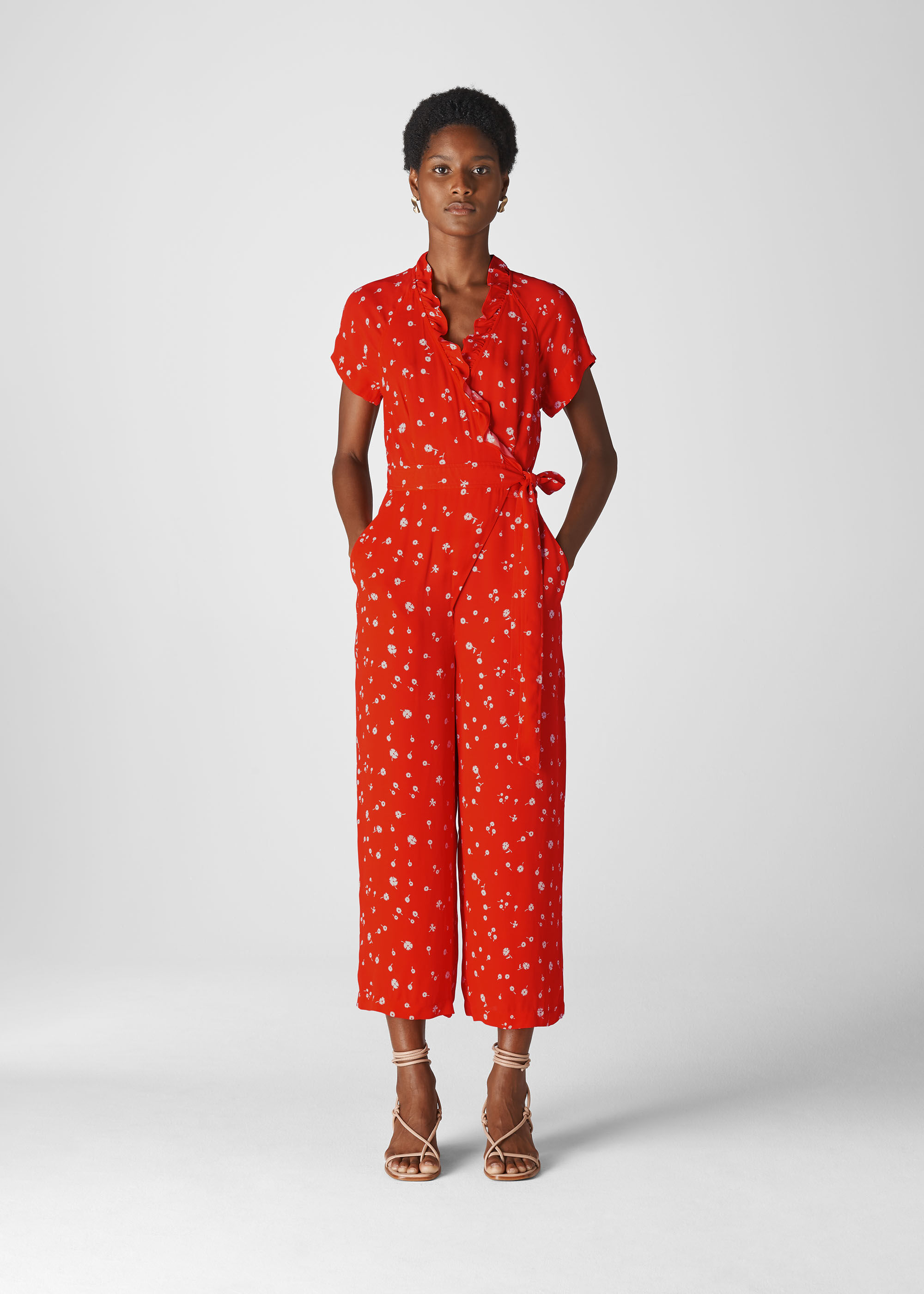 Red frill jumpsuit hot sale