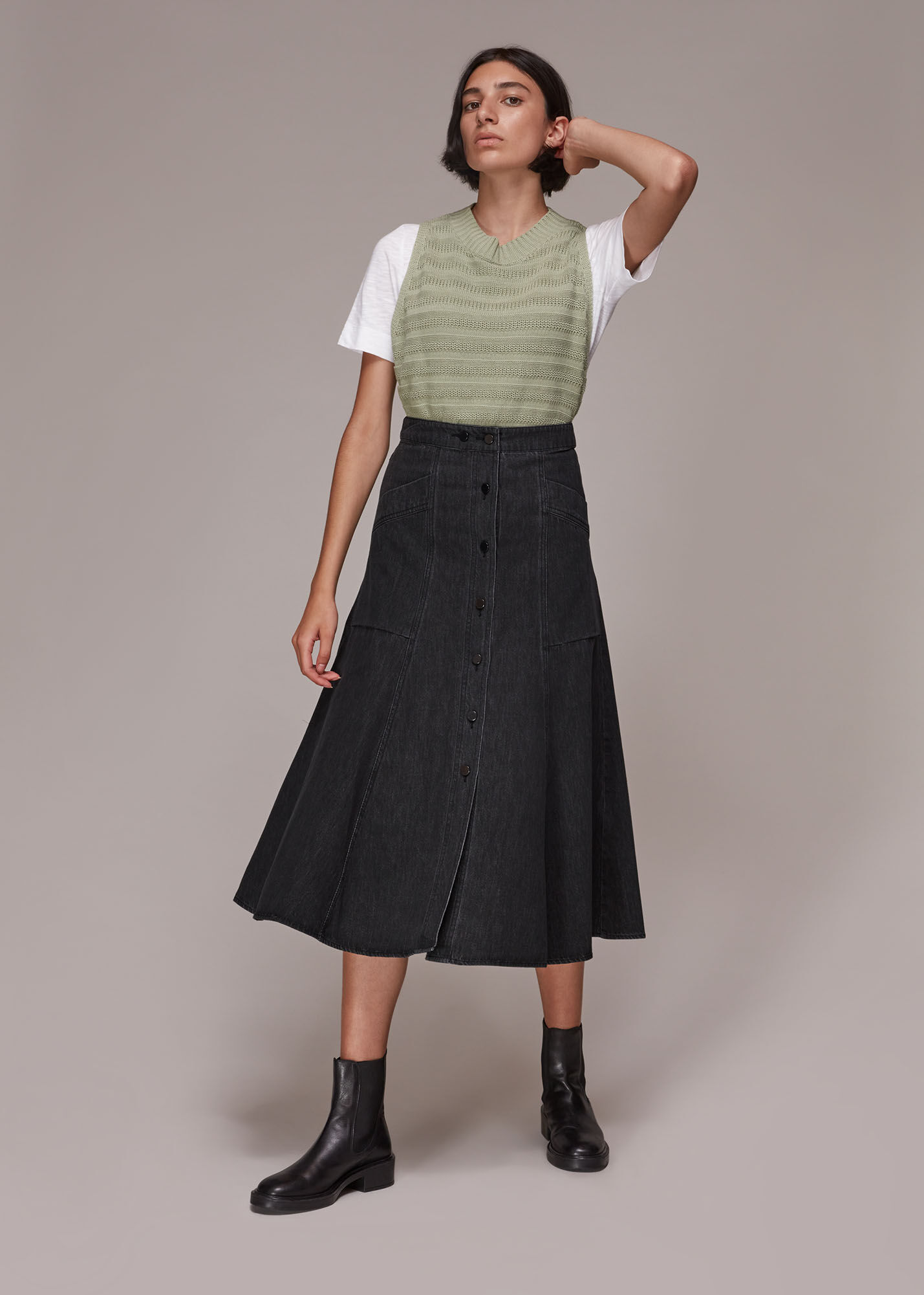 Black Julia Flare Denim Skirt | WHISTLES |