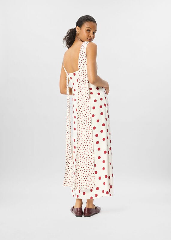 Cream Jacquard Spot Scarf Back Dress