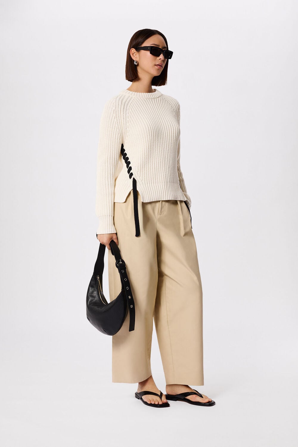 Ivory Lacing detail Crew Jumper