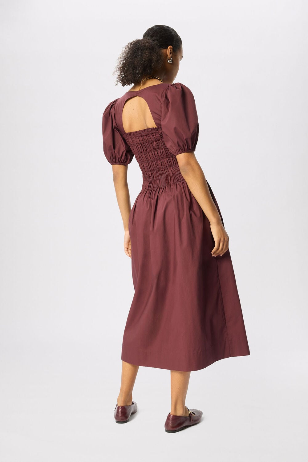 Plum Cotton Ruched Bodice Dress