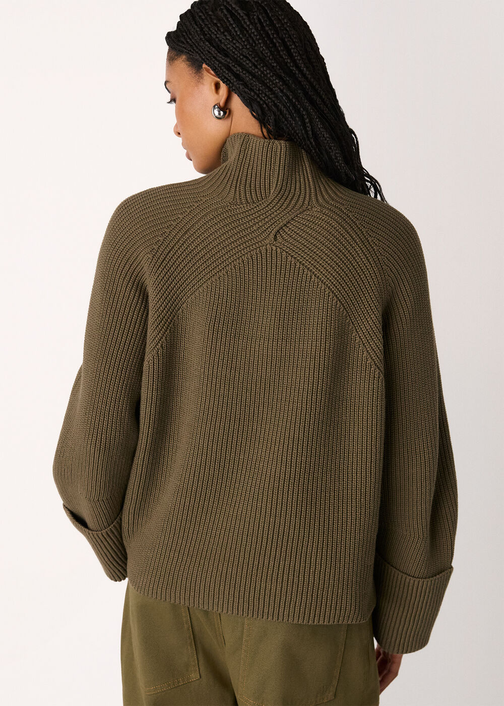 Rib Cable High Neck Jumper