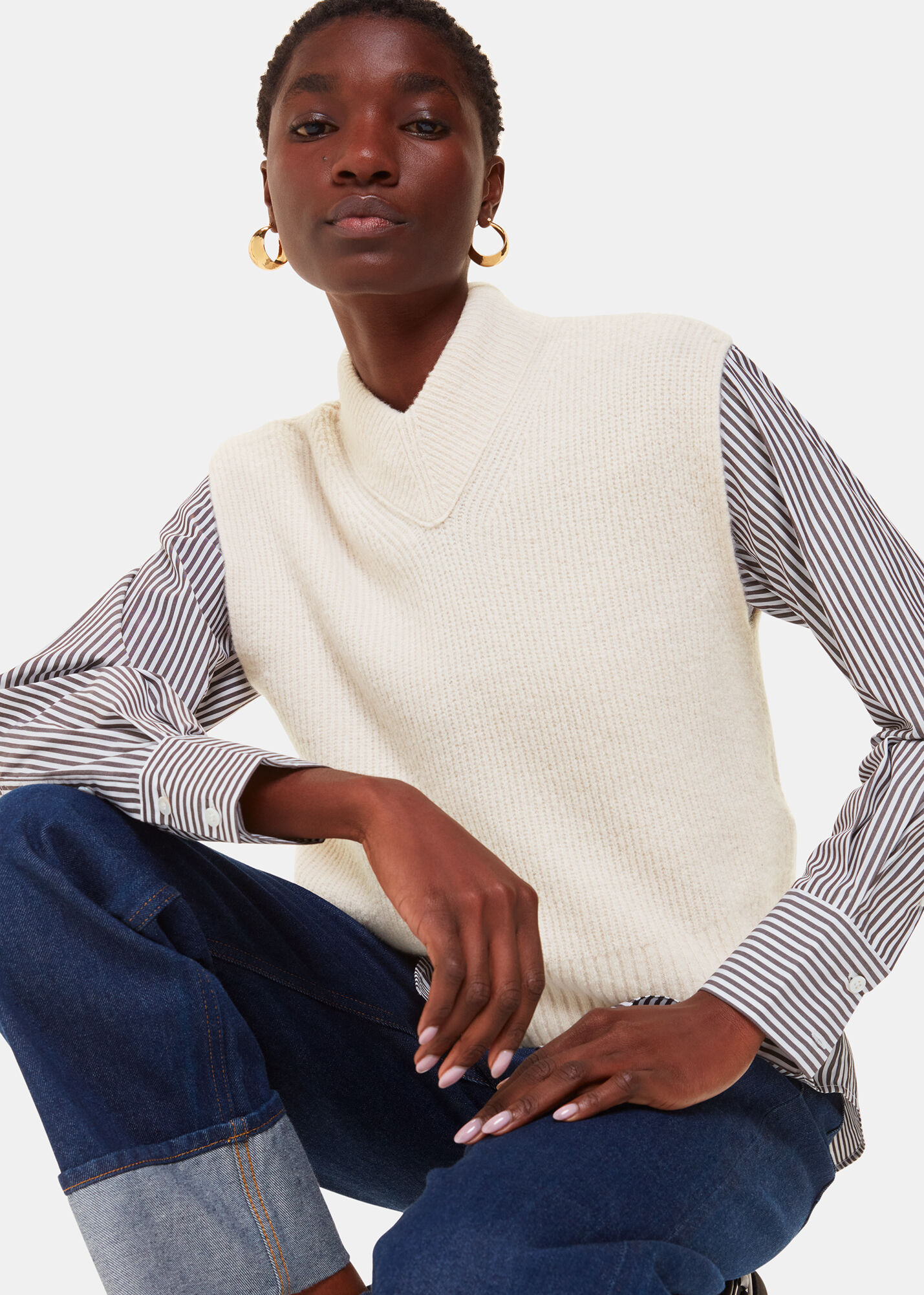 Women's Ivory High V Neck Wool Mix Sweater Vest | Whistles US |
