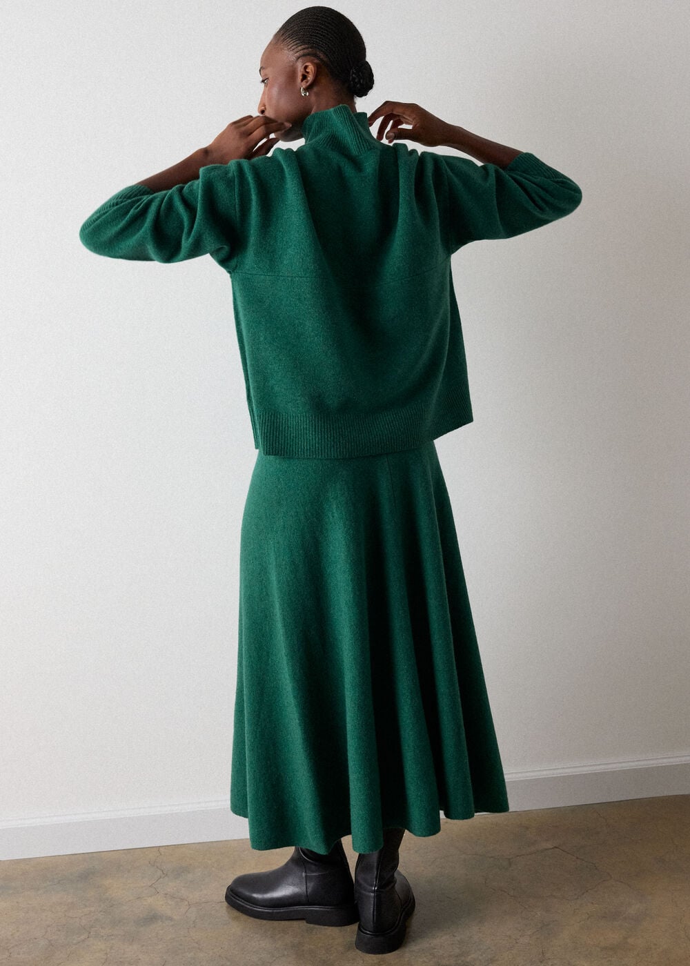 Green Wool Knitted Midi Skirt
