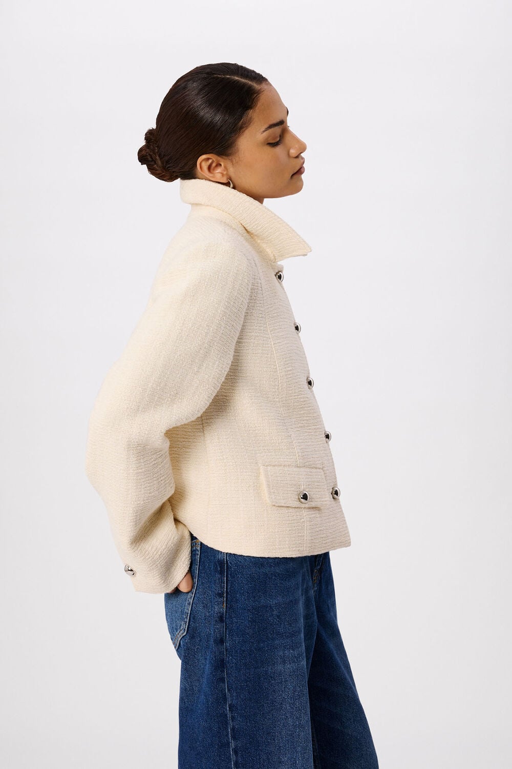 Ivory Petite Cropped Boucle Jacket