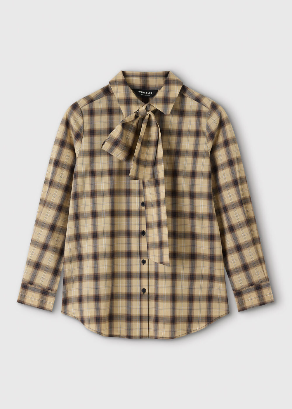 Brown Detachable Scarf Check Shirt