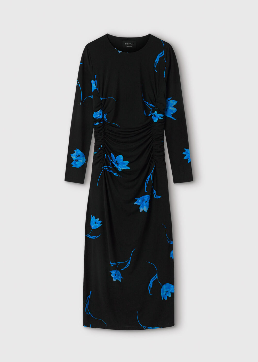 Black Floral Ruched Jersey Dress