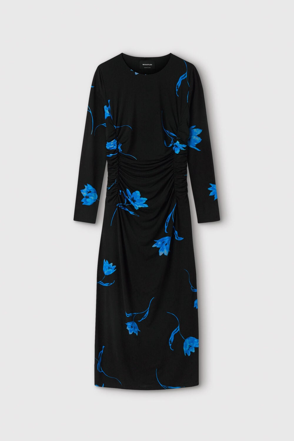 Black Floral Ruched Jersey Dress