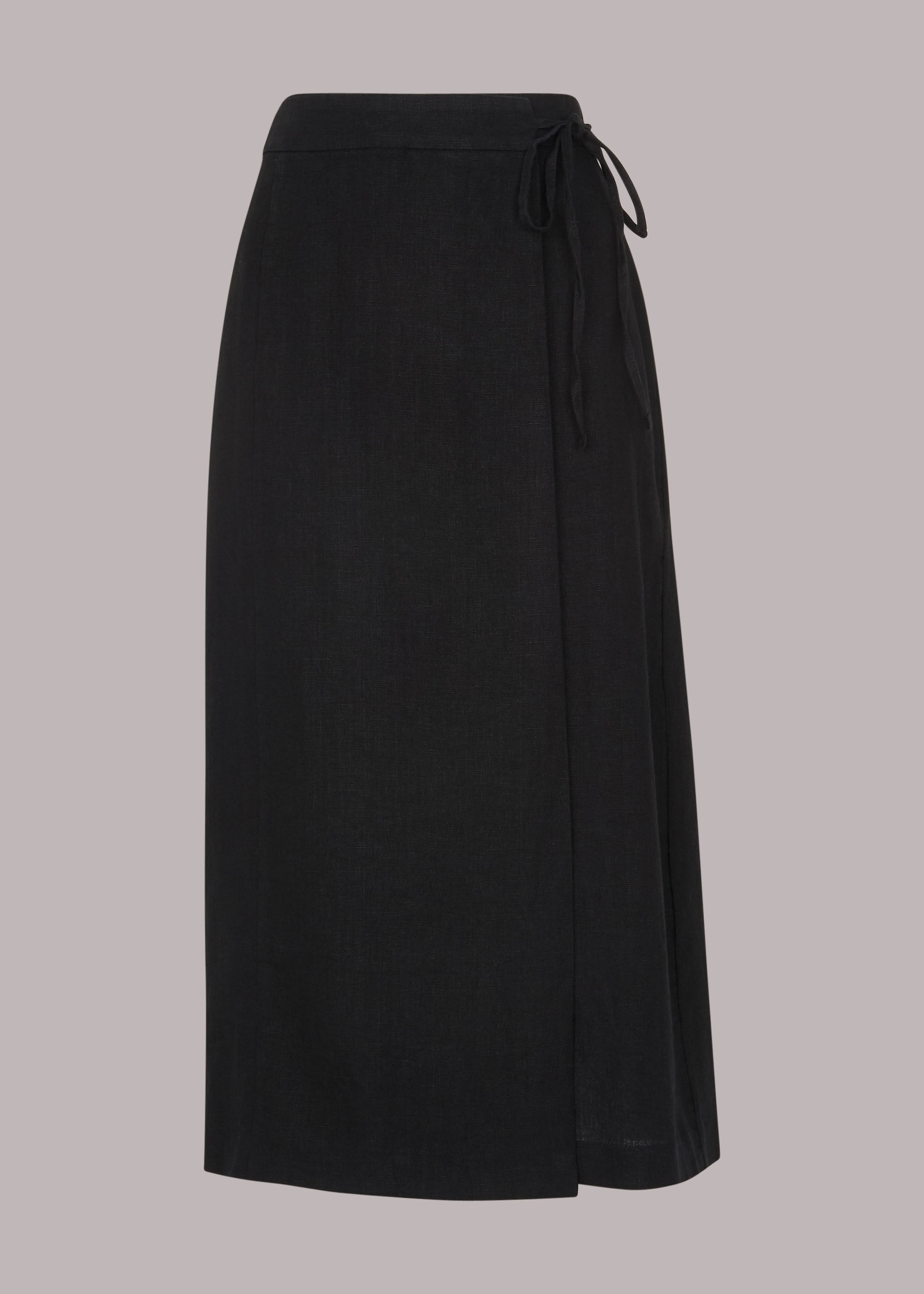 Black Wrap Detail Linen Skirt | WHISTLES |