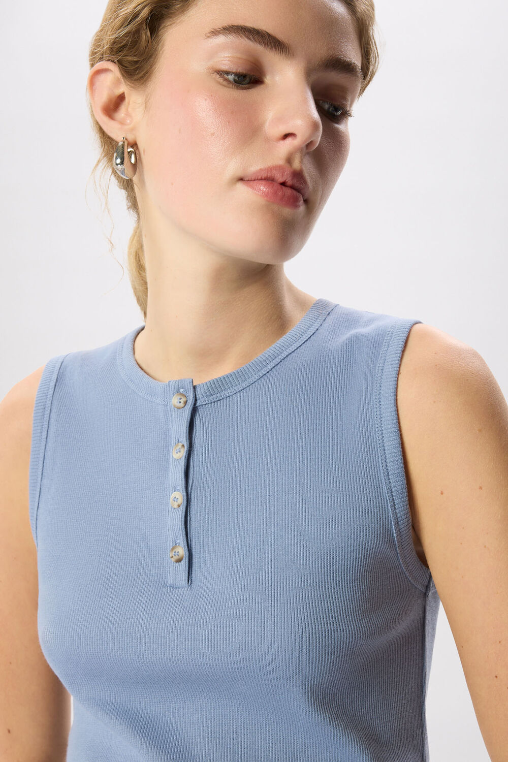 Pale Blue Henley Button Front Tank