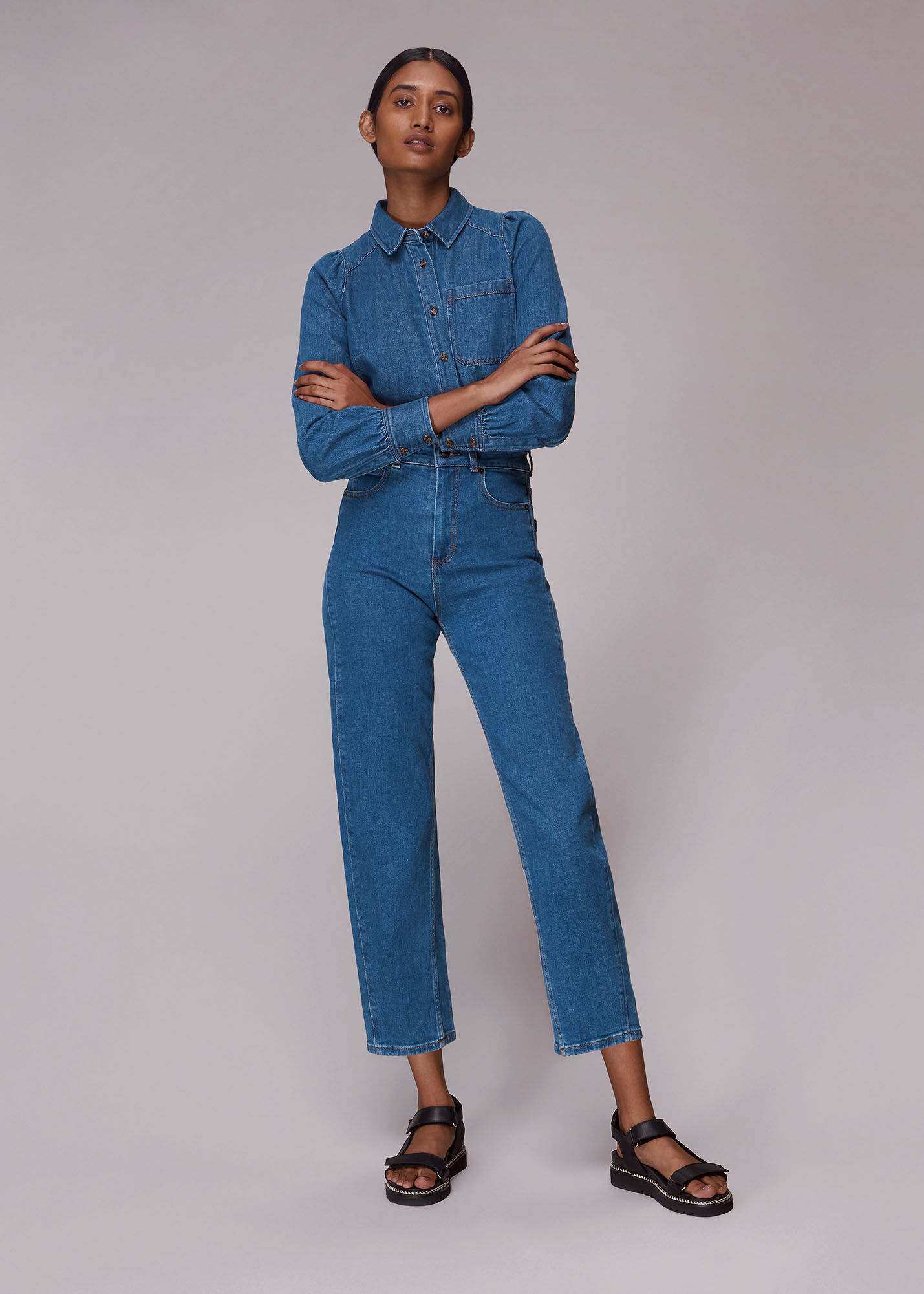 Denim shirt sales puff sleeve