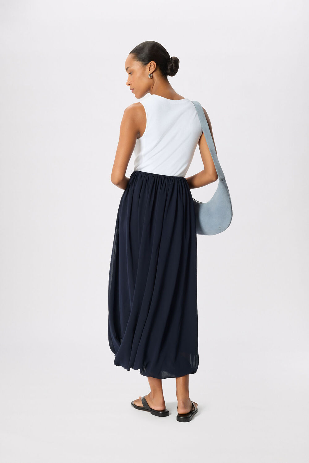 Navy Draped Bubble Hem Skirt