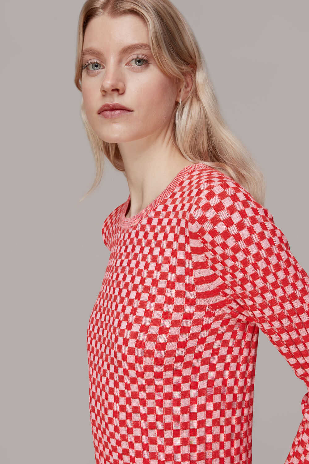 Checkerboard Knit Midi Dress