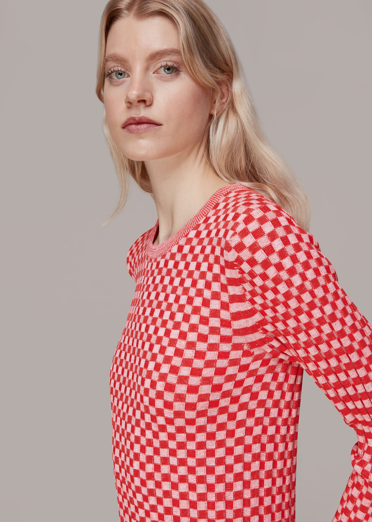 Checkerboard Knit Midi Dress
