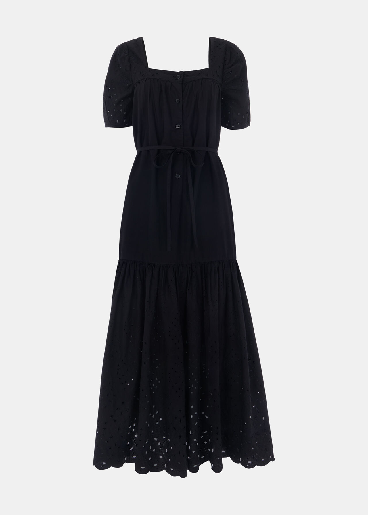 Black Broderie Poplin Trapeze Dress | WHISTLES | Whistles US
