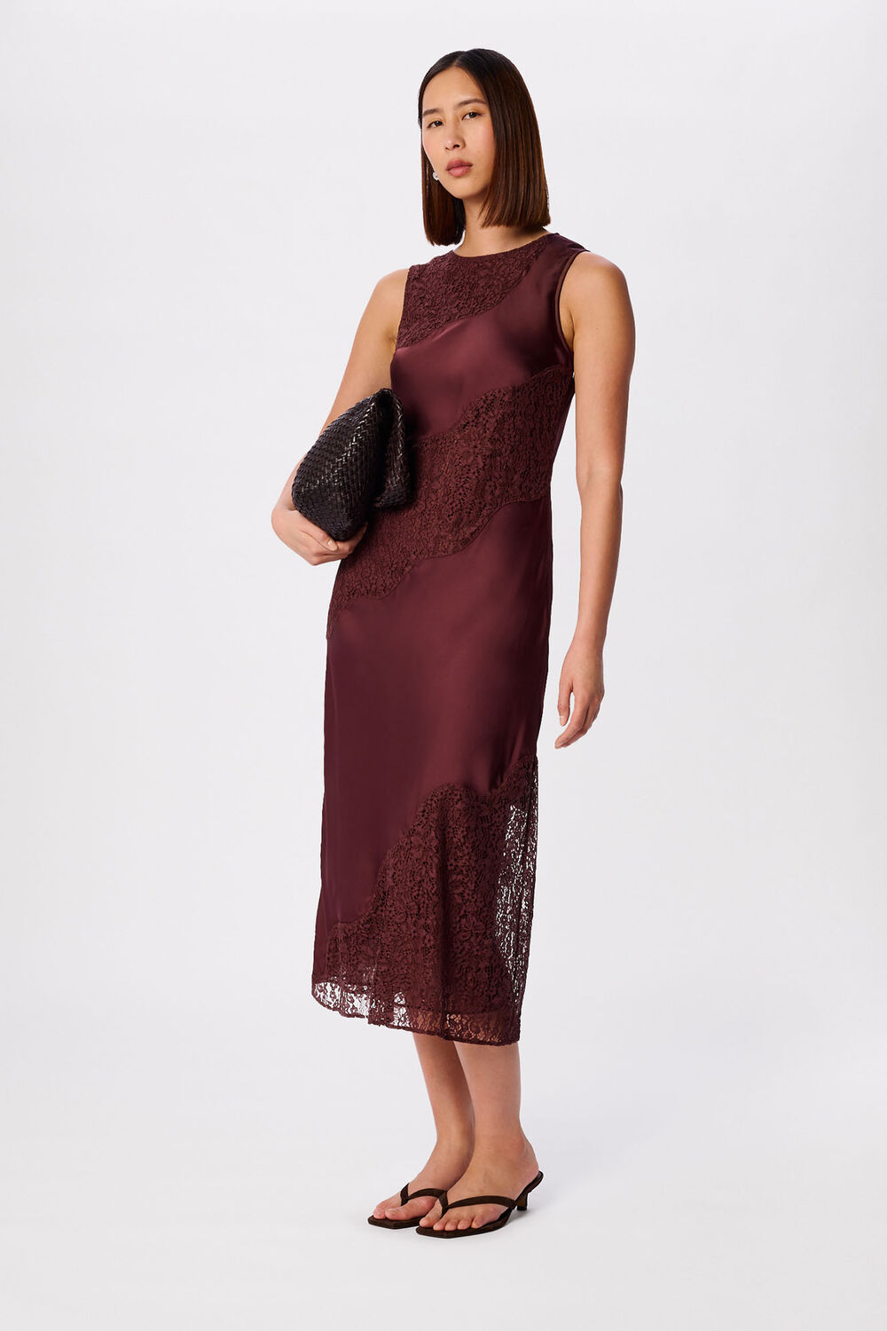 Brown Lace Insert Midi Dress