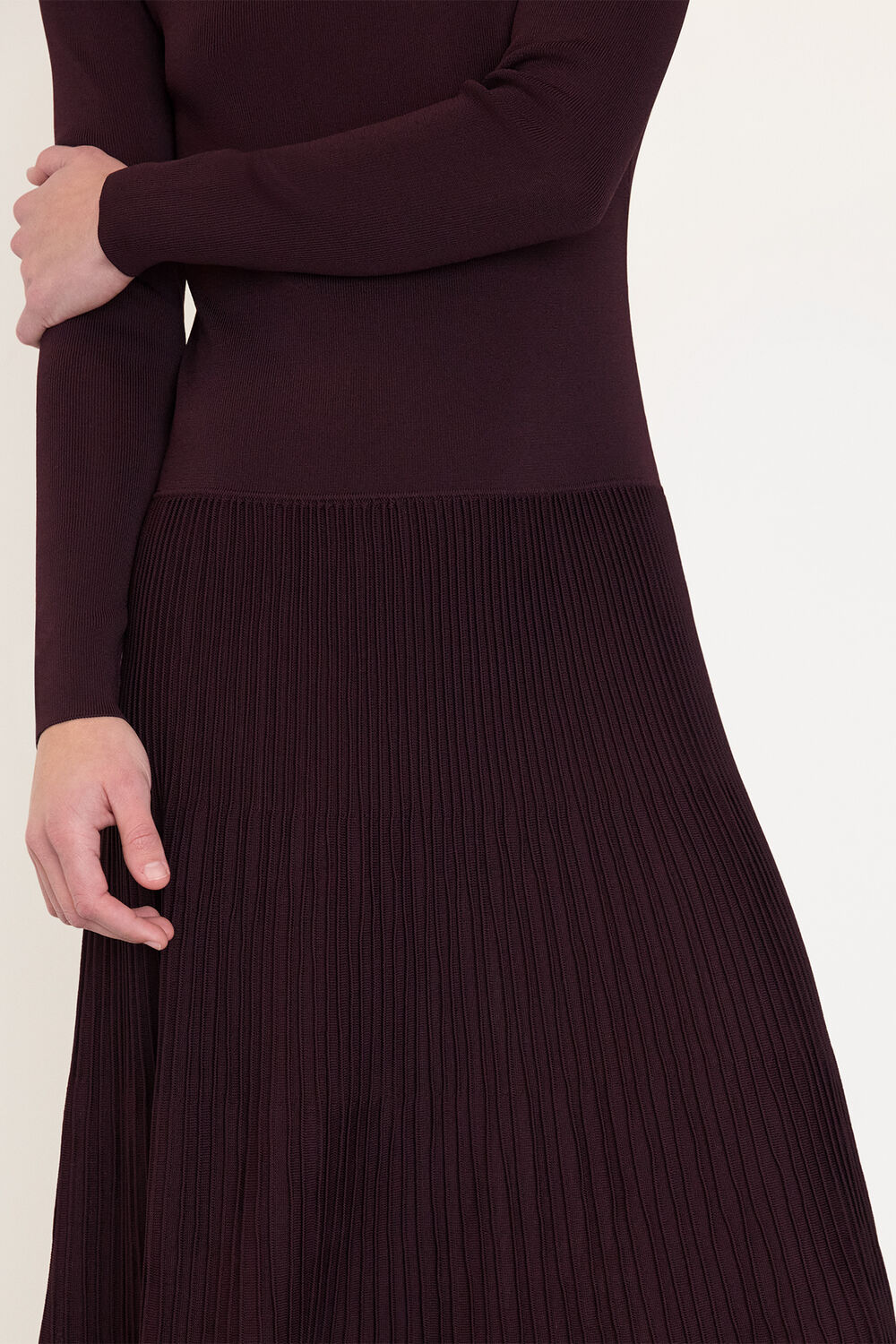 Plum Funnel Neck Pleated Knit Dress