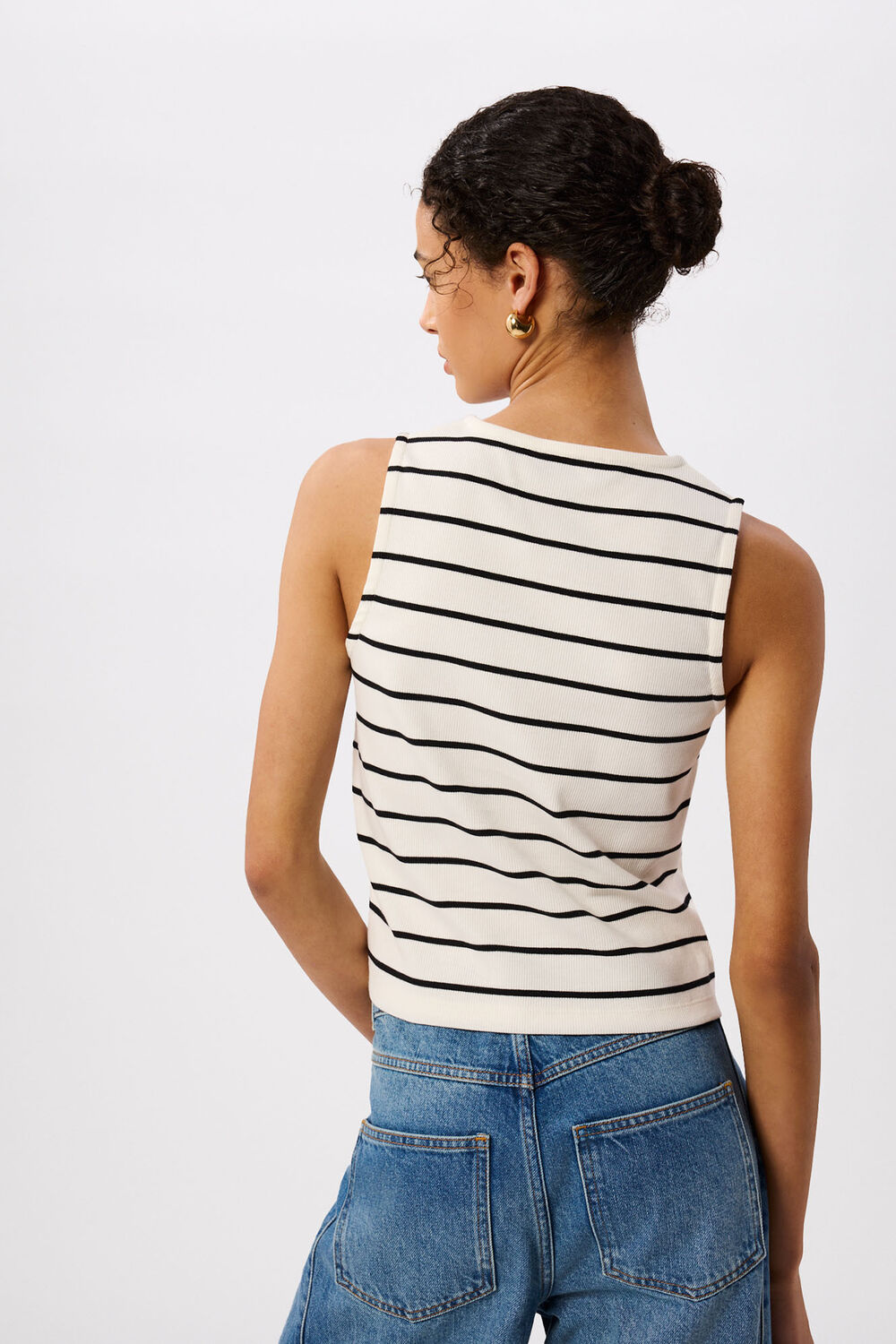 Black & White Stripe Button Front Tank