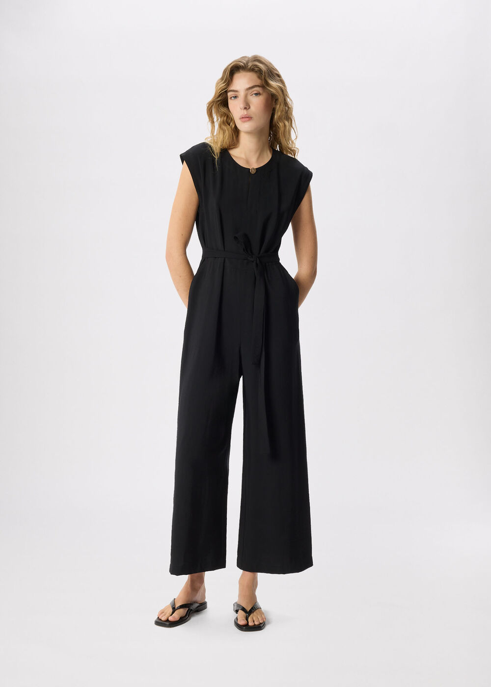 Button Detail Tie Jumpsuit