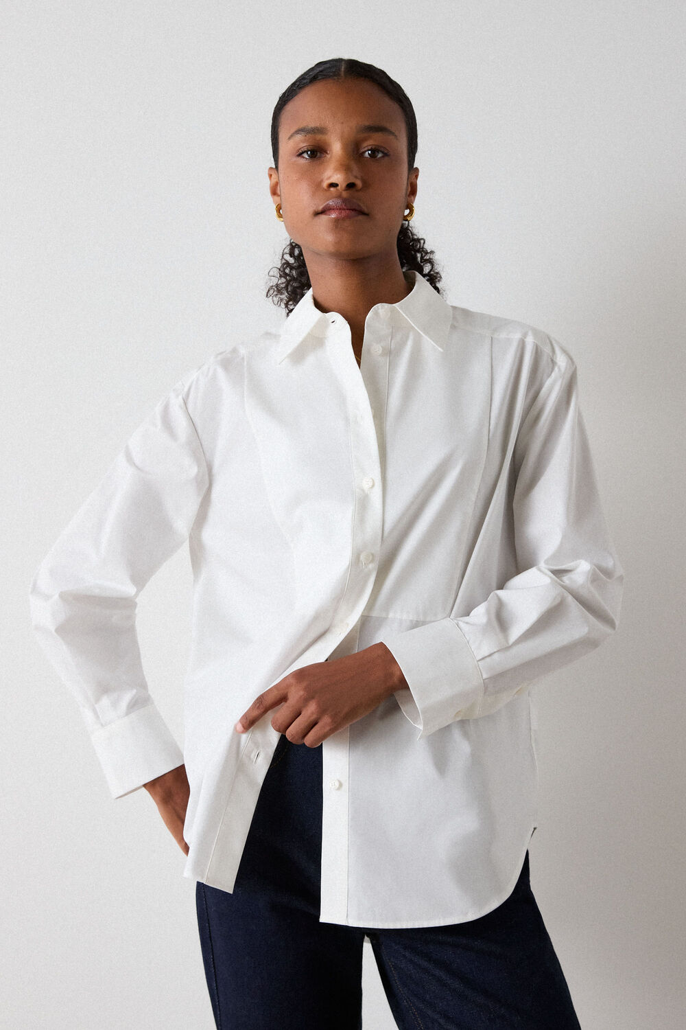Bib Detail Cotton Poplin Shirt