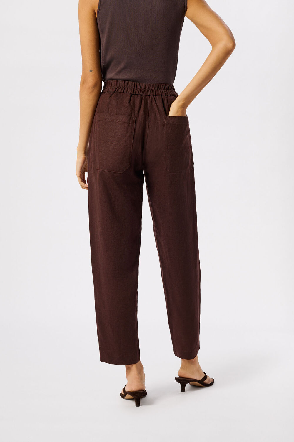 Brown Linen Barrel Leg Trouser