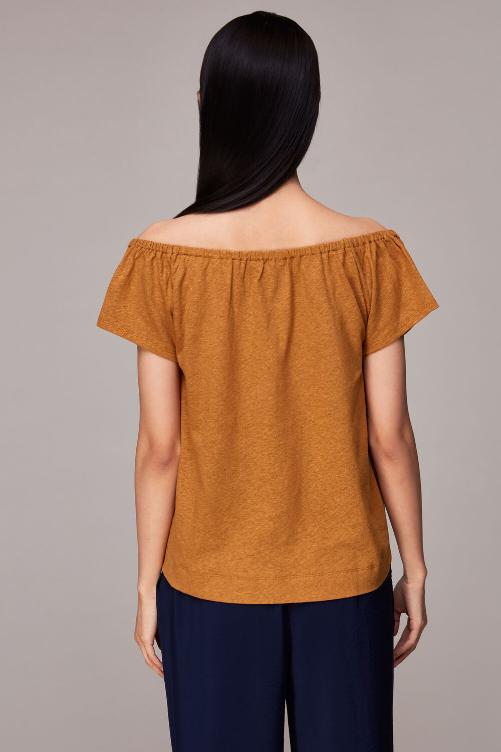 Drawstring Linen Bardot Top