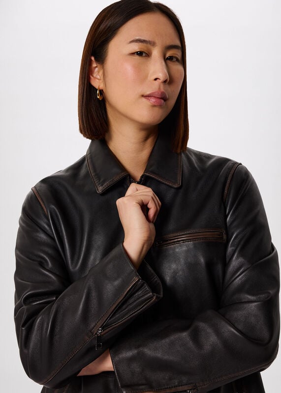 Brown Kate Burnished Leather Jacket