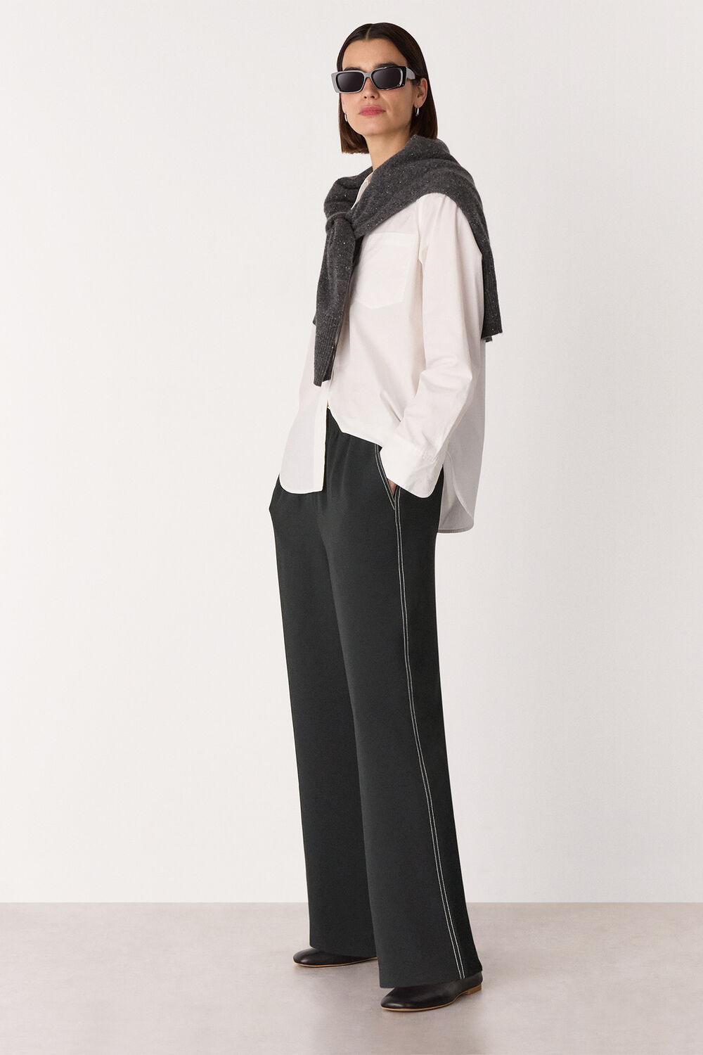 Black Crepe Stitch Detail Trouser