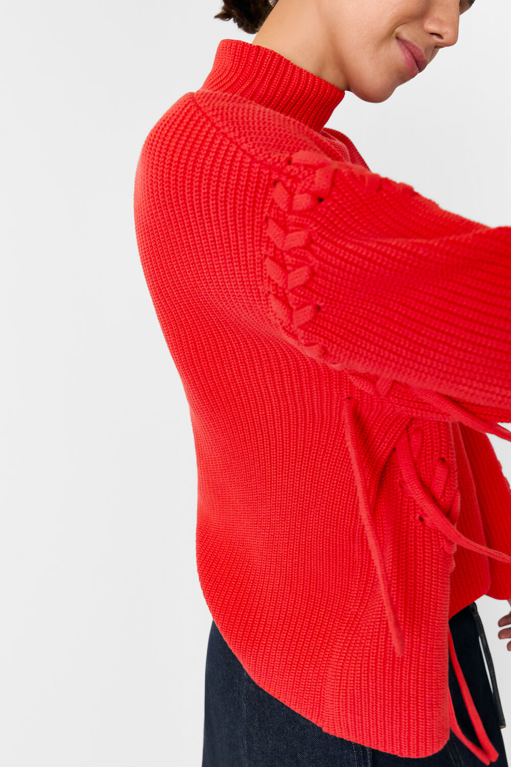 Lacing Detail Rib Sweater