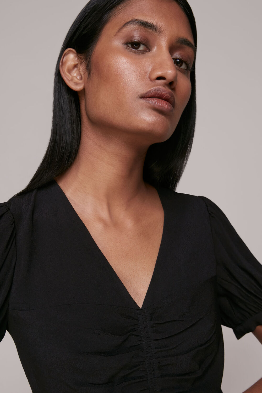 V Neck Gather Detail Top