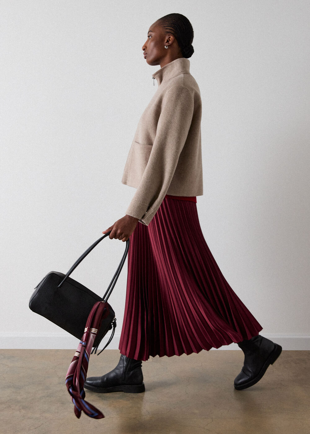 Petite Satin Pleated Midi Skirt