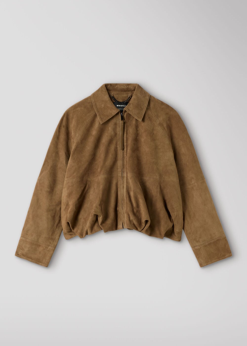 Gathered Suede Zip Jacket