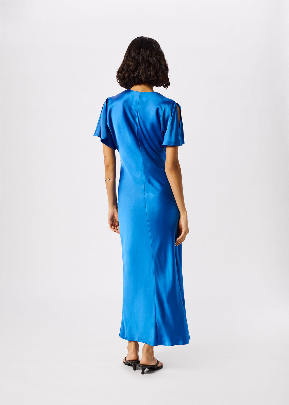 V Neck Ruffle Satin Dress