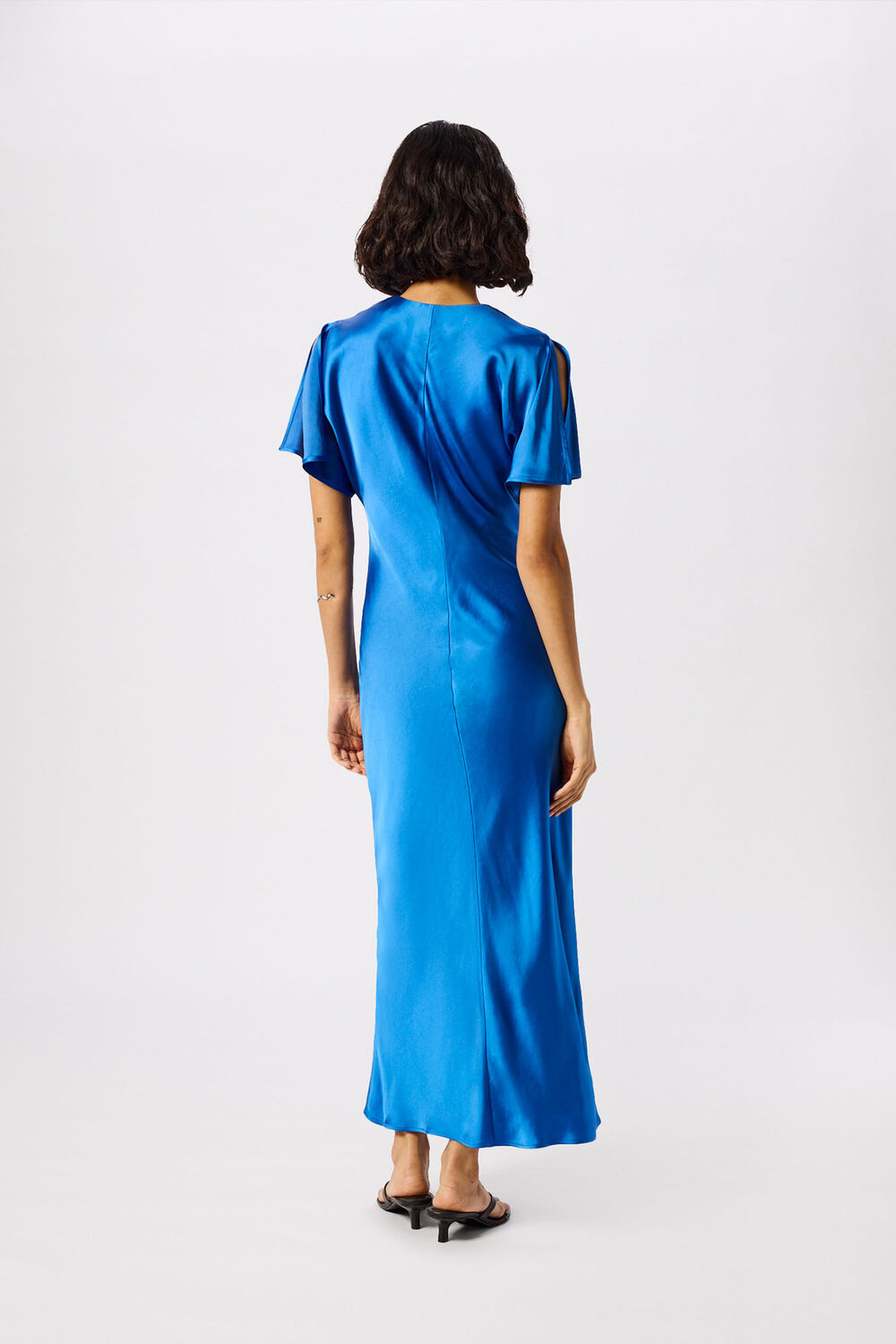 V Neck Ruffle Satin Dress