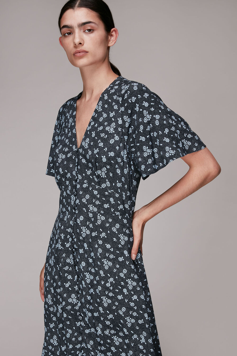 Blue Daisy Spot Print Midi Dress