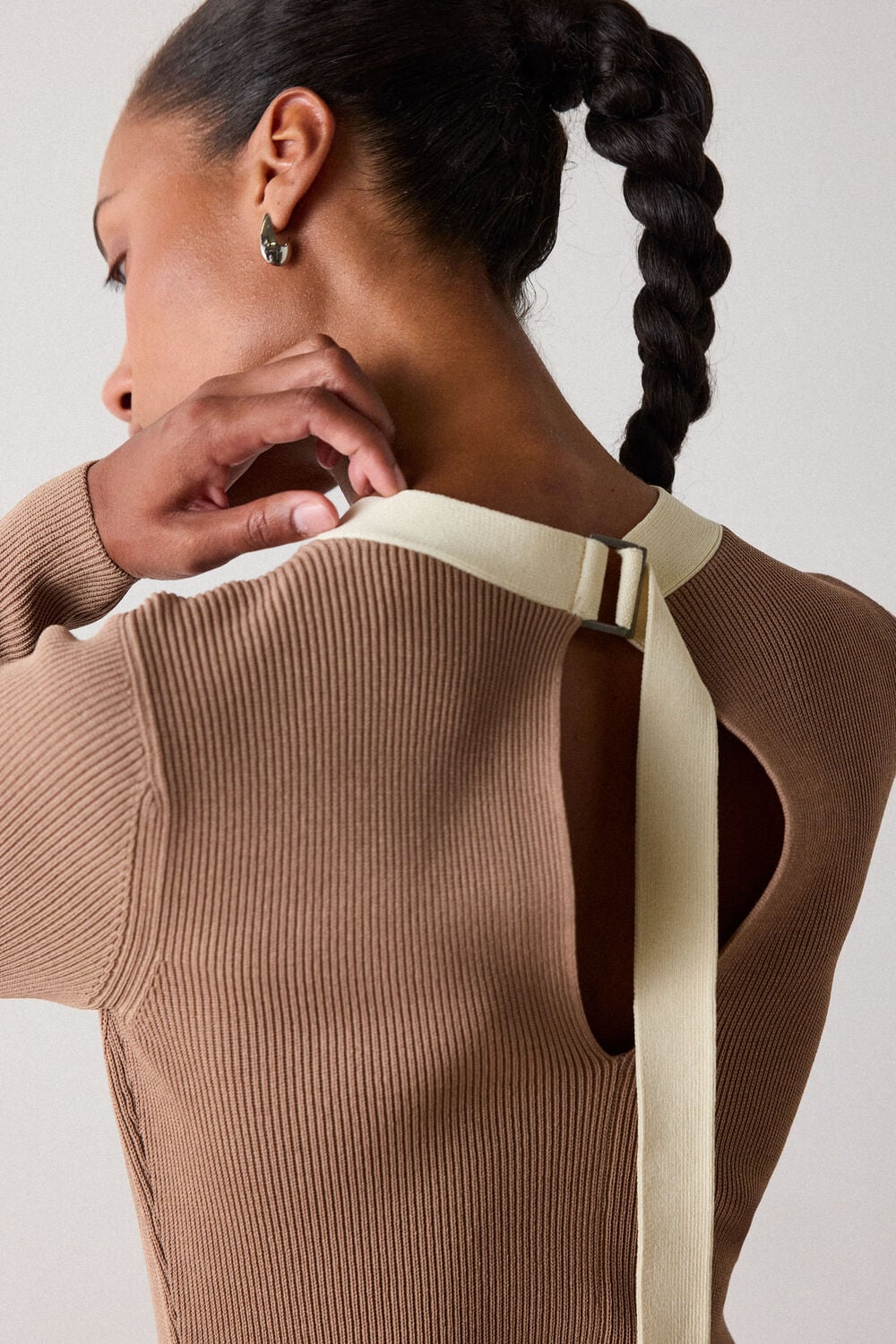 Camel Tie Back Rib Knit Dress