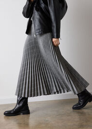 Check Pleated Midi Skirt