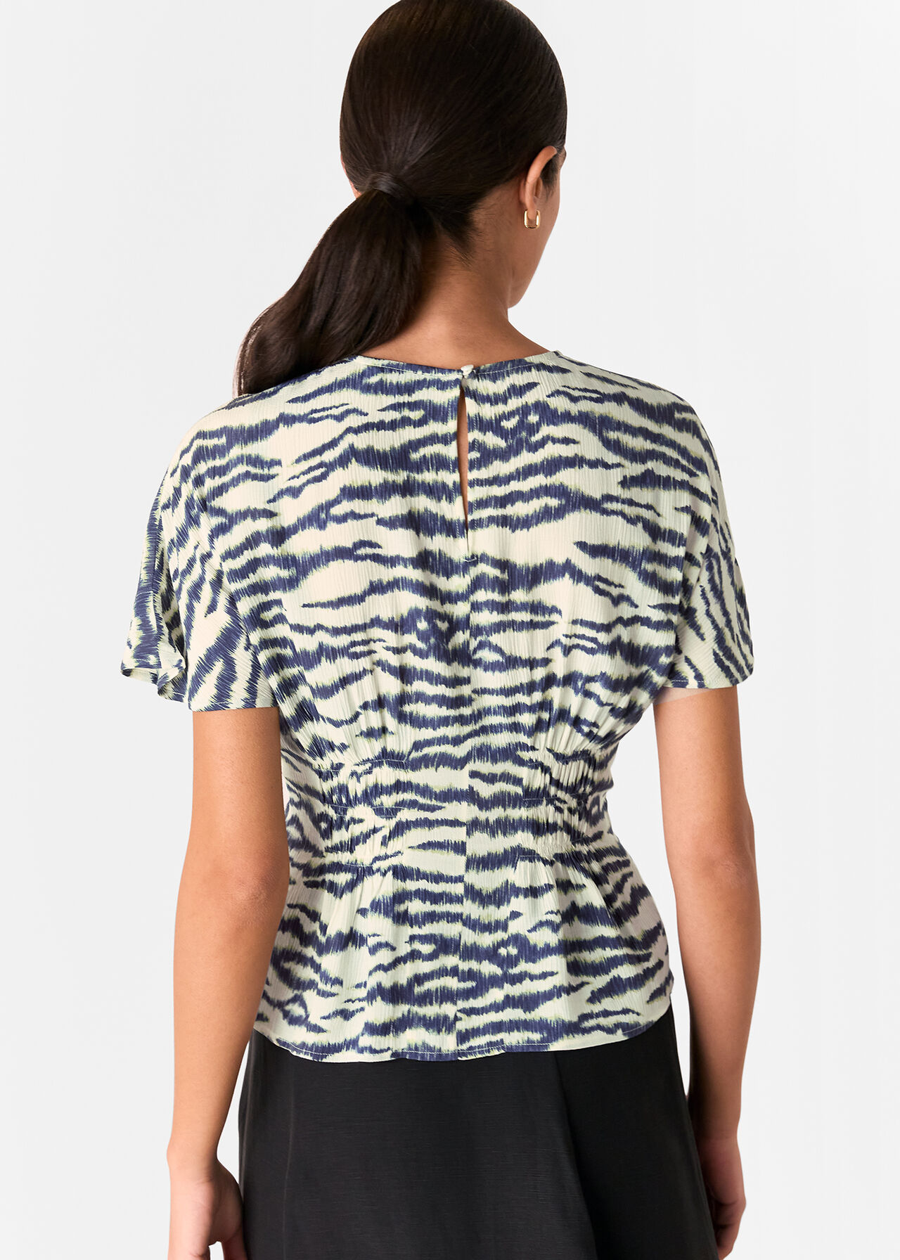 Feathered Tiger Shirred Blouse