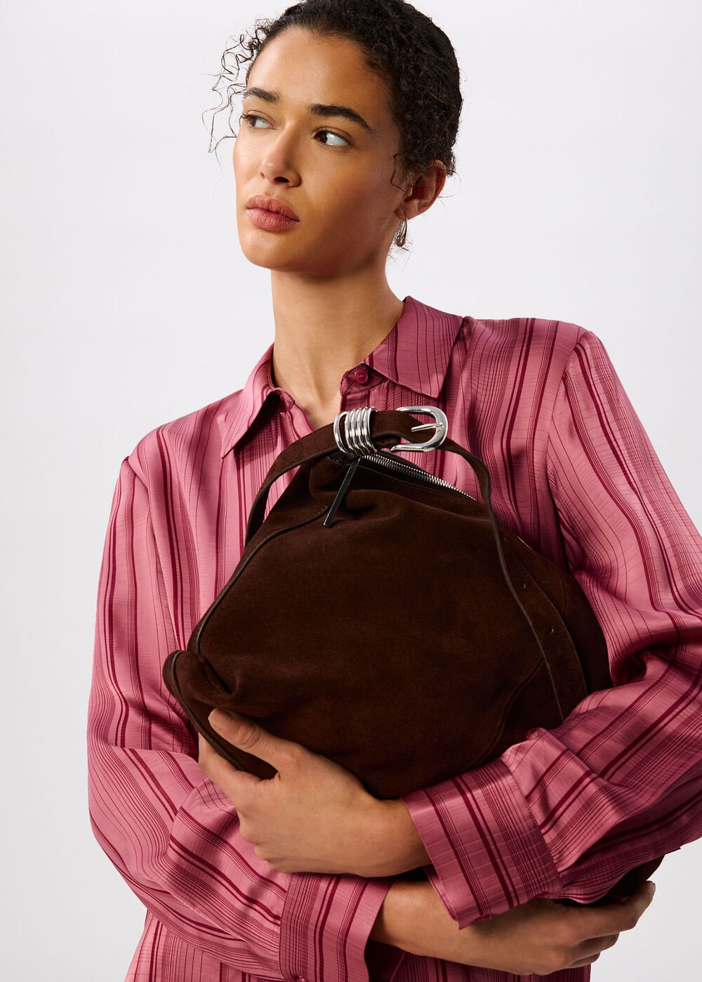 Ring Detail Suede Shoulder Bag