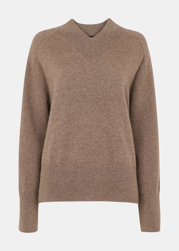 Neutral Cashmere V Neck Sweater