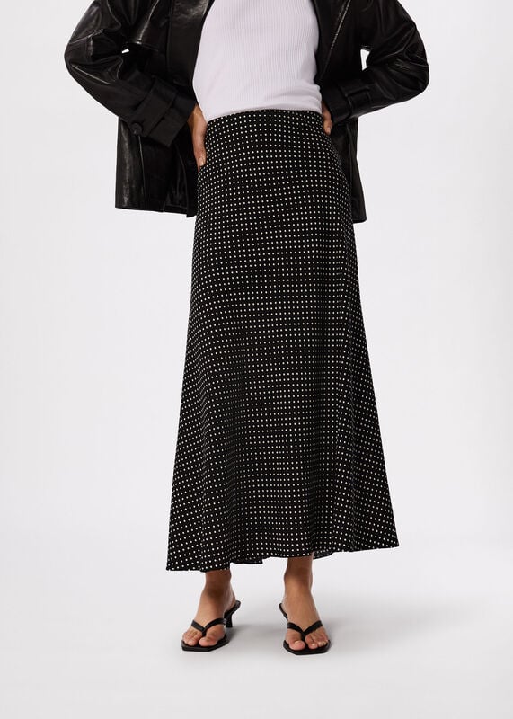 Black mini spot fit and flare midi skirt