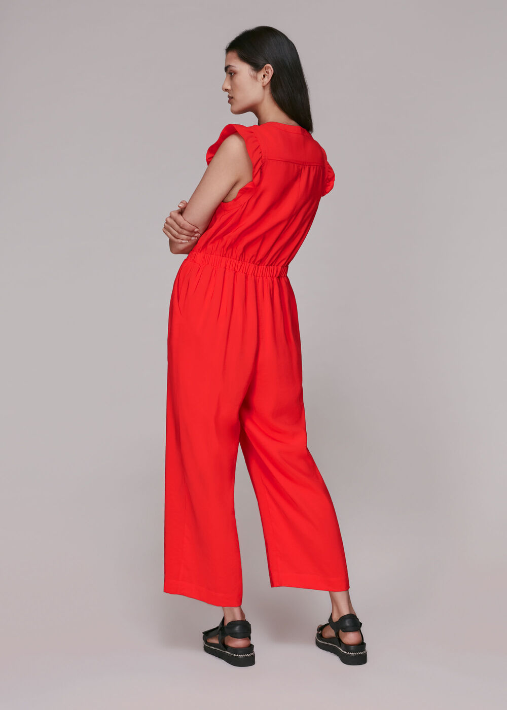 Frill Sleeve Button Jumpsuit