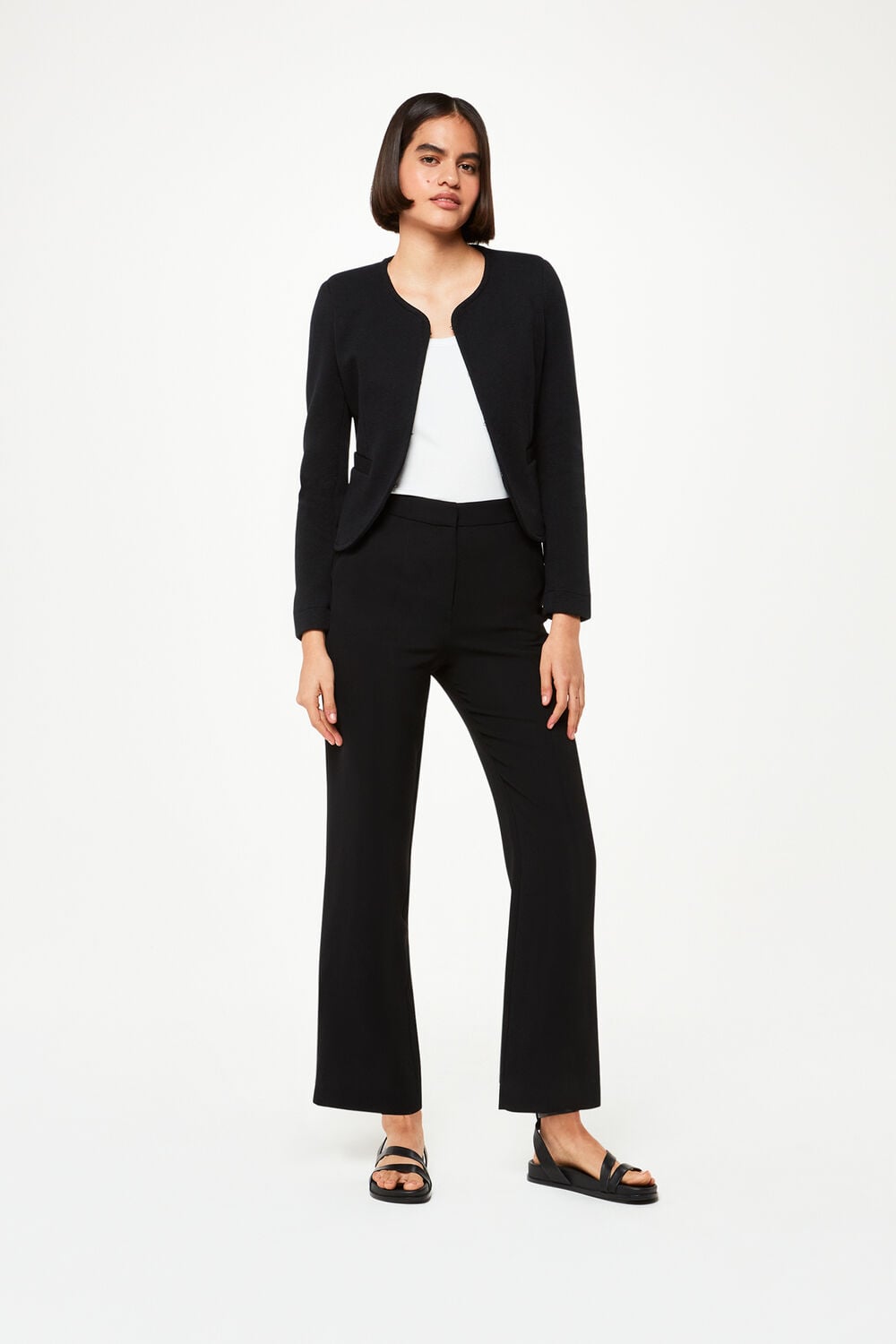 Black Collarless Jersey Jacket
