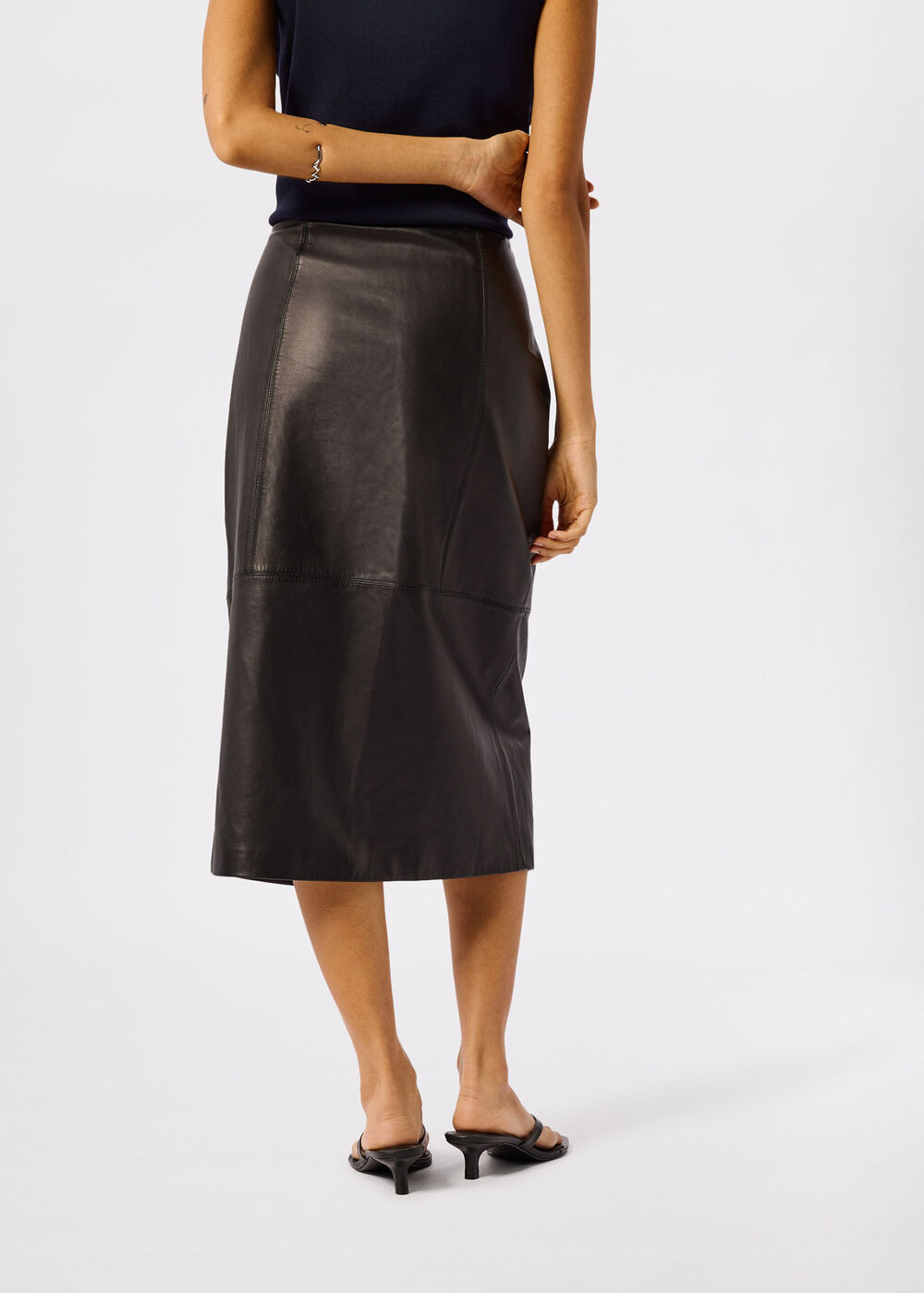 Zip Front Leather Pencil Skirt