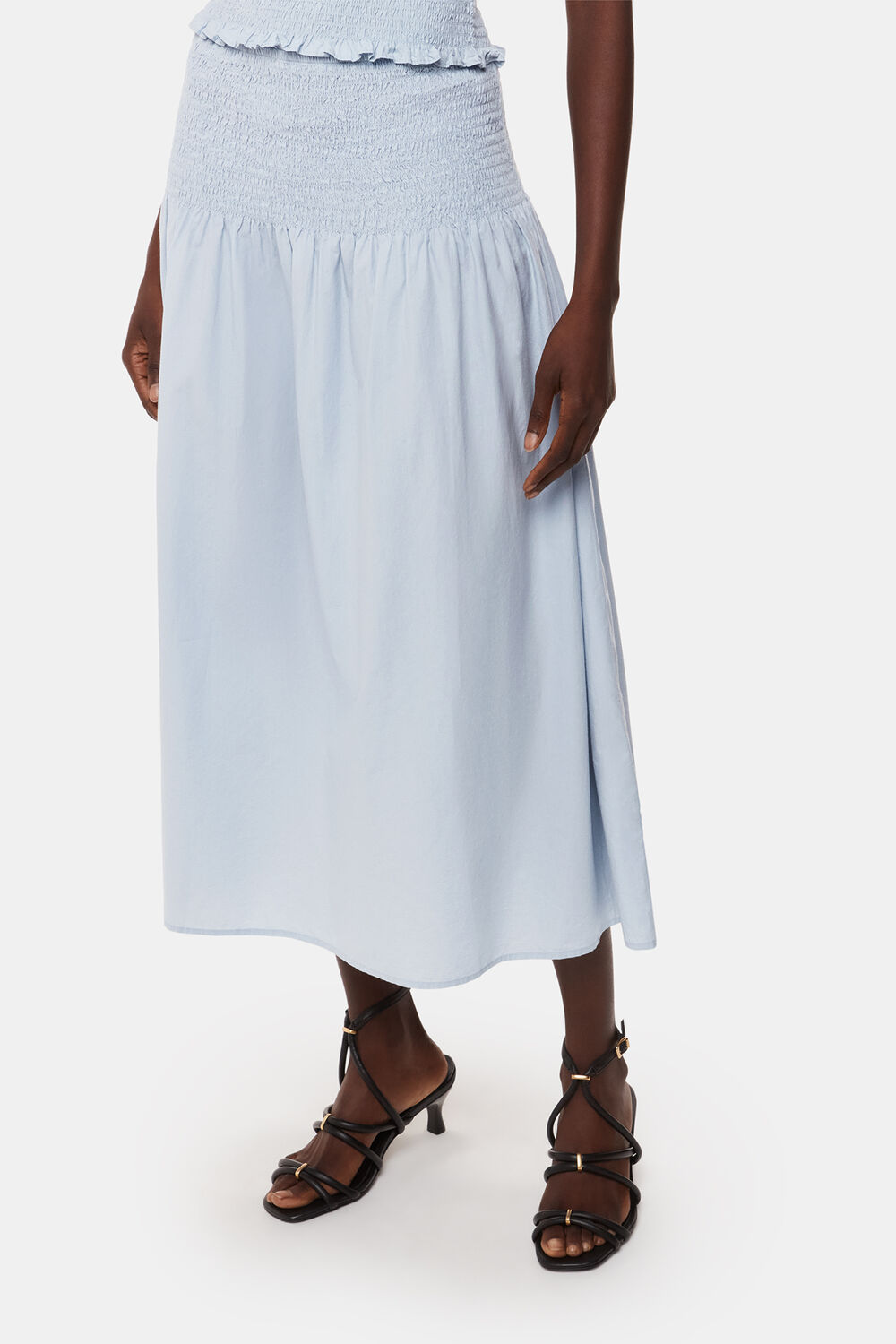 Blue Louisa Smocked Midi Skirt